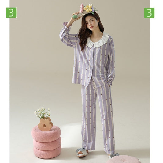 Women Pajamas Set Notch Collar Soft Sleepwear Pjs Long Sleeve Button Down Nightwear with Long Pants