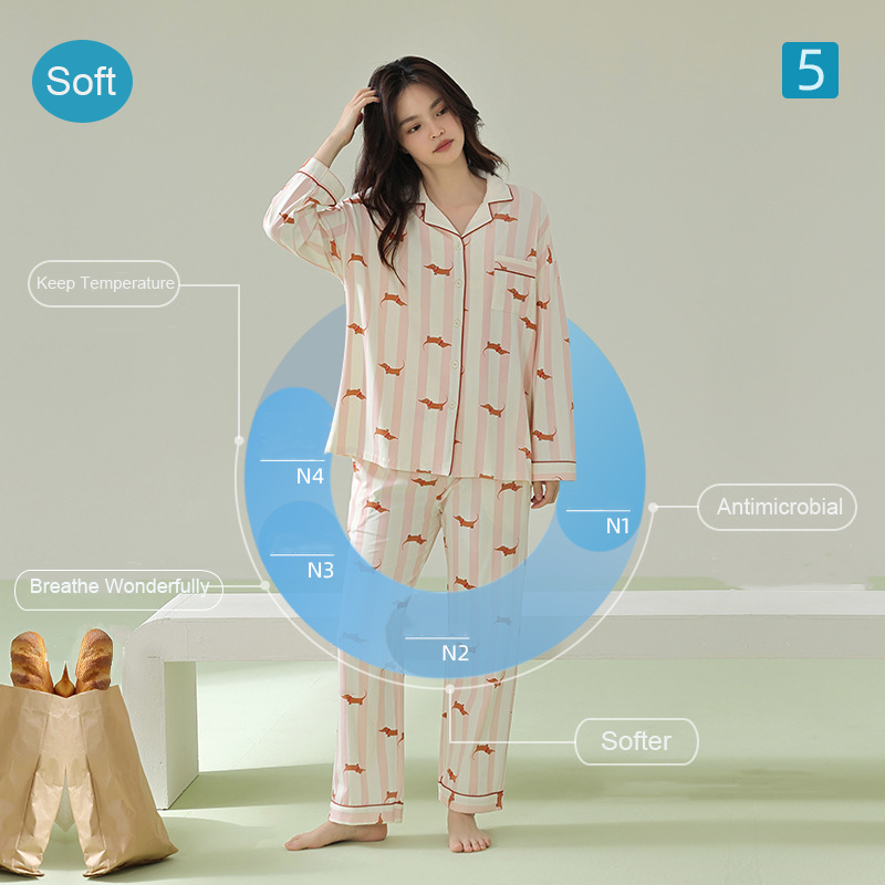 Carton Pajamas for Couple Soft Button Up Pajama Set Long Sleeve Shirt and Pajama Pants Lounge Sets