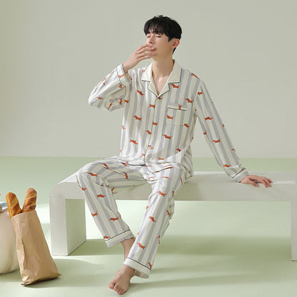 Carton Pajamas for Couple Soft Button Up Pajama Set Long Sleeve Shirt and Pajama Pants Lounge Sets