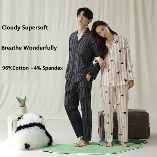 Carton Pajamas for Couple Soft Button Up Pajama Set Long Sleeve Shirt and Pajama Pants Lounge Sets