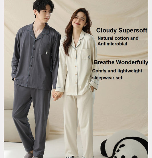 Pajamas for Couple Soft Button Up Pajama Set Long Sleeve Shirt and Pajama Pants Lounge Sets