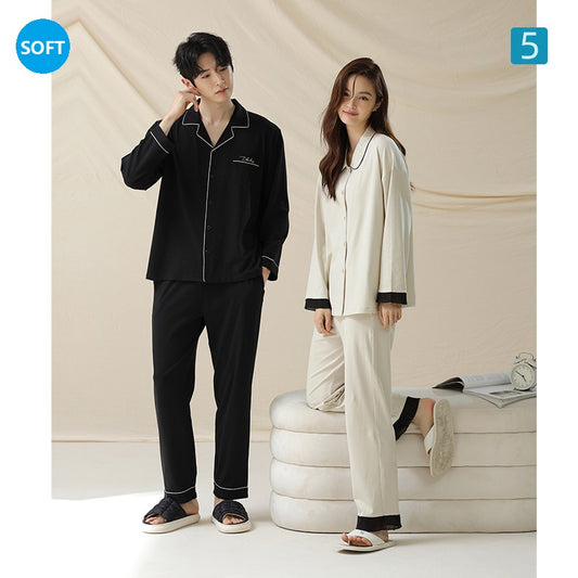 7A Antibacterial Pajamas for Couple Soft Button Up Pajama Set Long Sleeve Shirt and Pajama Pants Lounge Sets