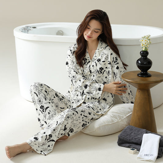 Women Pajamas Set Notch Collar Soft Sleepwear Pjs Long Sleeve Button Down Nightwear with Long Pants