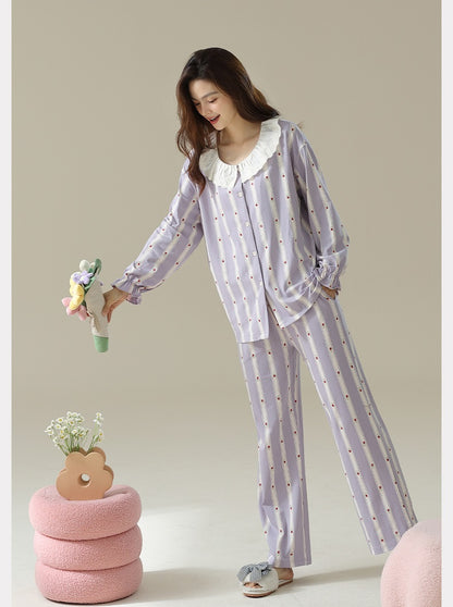 Women Pajamas Set Notch Collar Soft Sleepwear Pjs Long Sleeve Button Down Nightwear with Long Pants