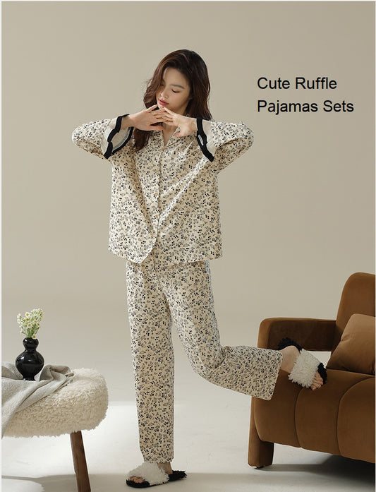 Women's Pajama Sets 2 Piece Lounge Sets Cute Ruffle  Pj Sets Long Sleeve