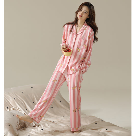 Women Pajama Sets 2 Piece Sleepwear Pjs Set Long Sleeve Button Down Top and Pants Stripe